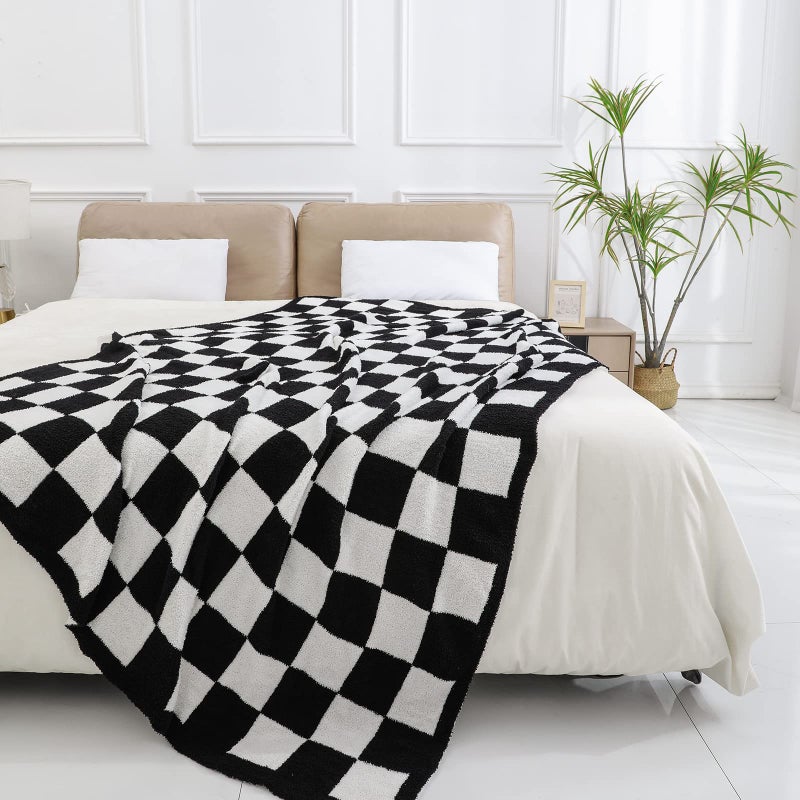 bearberry Fuzzy Checkerboard Grid Throw Blanket Soft Cozy Warm Microfiber All Season Blanket Decor for Couch Sofa Bed Travel Home (Black  50''x60'') - Image 2